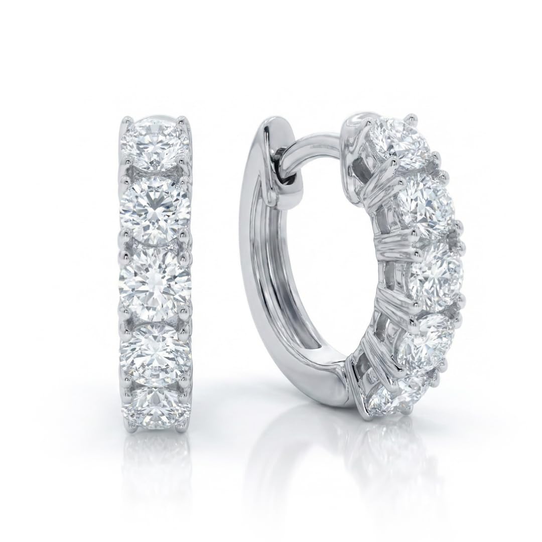 Diamond Huggie Earrings for Women | 3/4-2 1/2 CT TW 14K Yellow and White Gold Small Hoop Earrings | Lab Created Diamonds | Certified by Gemologists