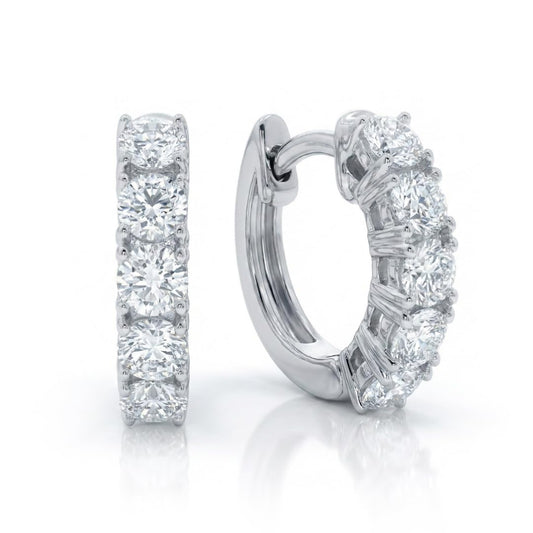 Diamond Huggie Earrings for Women | 3/4-2 1/2 CT TW 14K Yellow and White Gold Small Hoop Earrings | Lab Created Diamonds | Certified by Gemologists