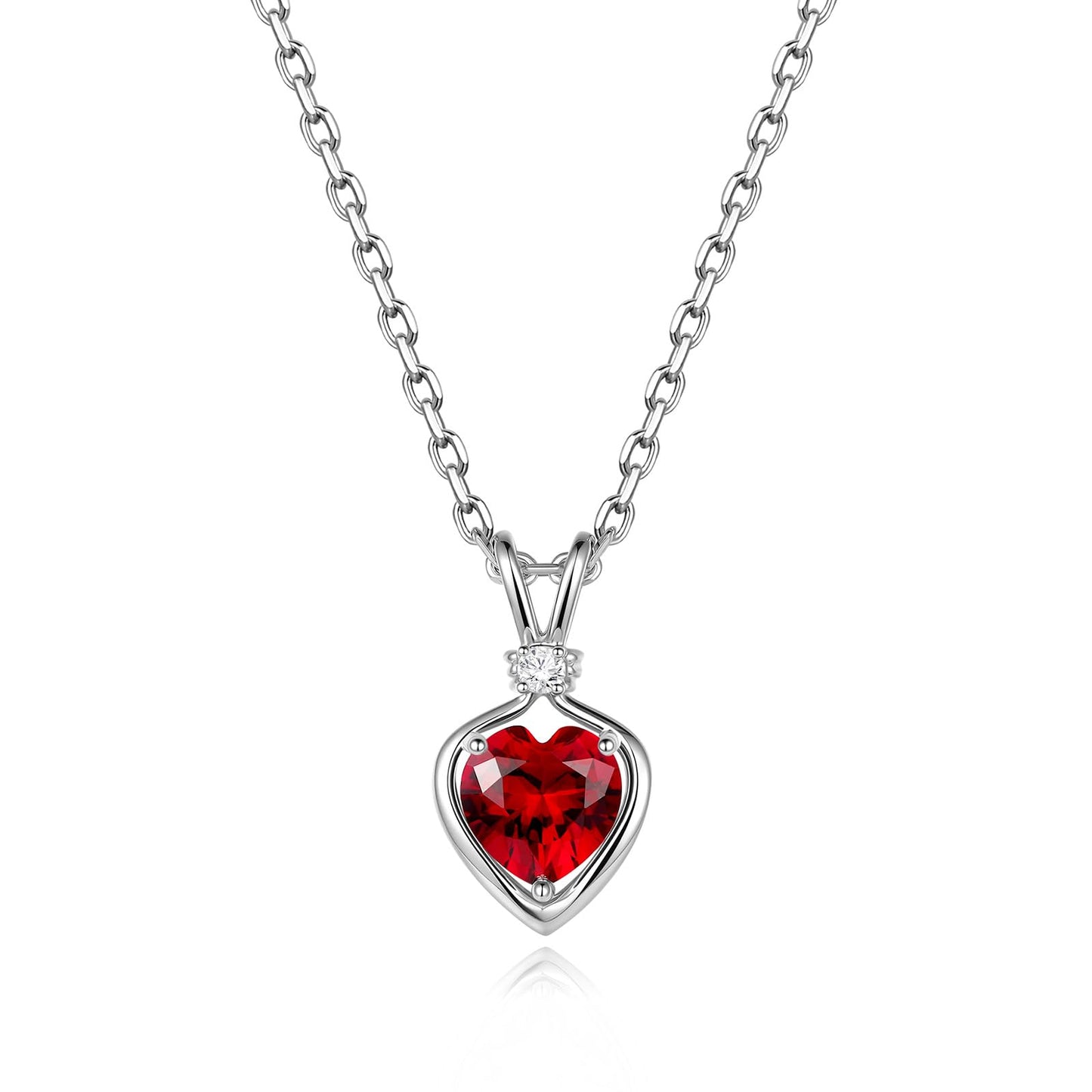 FANCIME 14K Solid White Gold Heart Birthstone Necklace for Women with lab-grown diamond Pendant Birthday Gifts for Mom Women Sterling Silver Chain 16" + 2" Extender