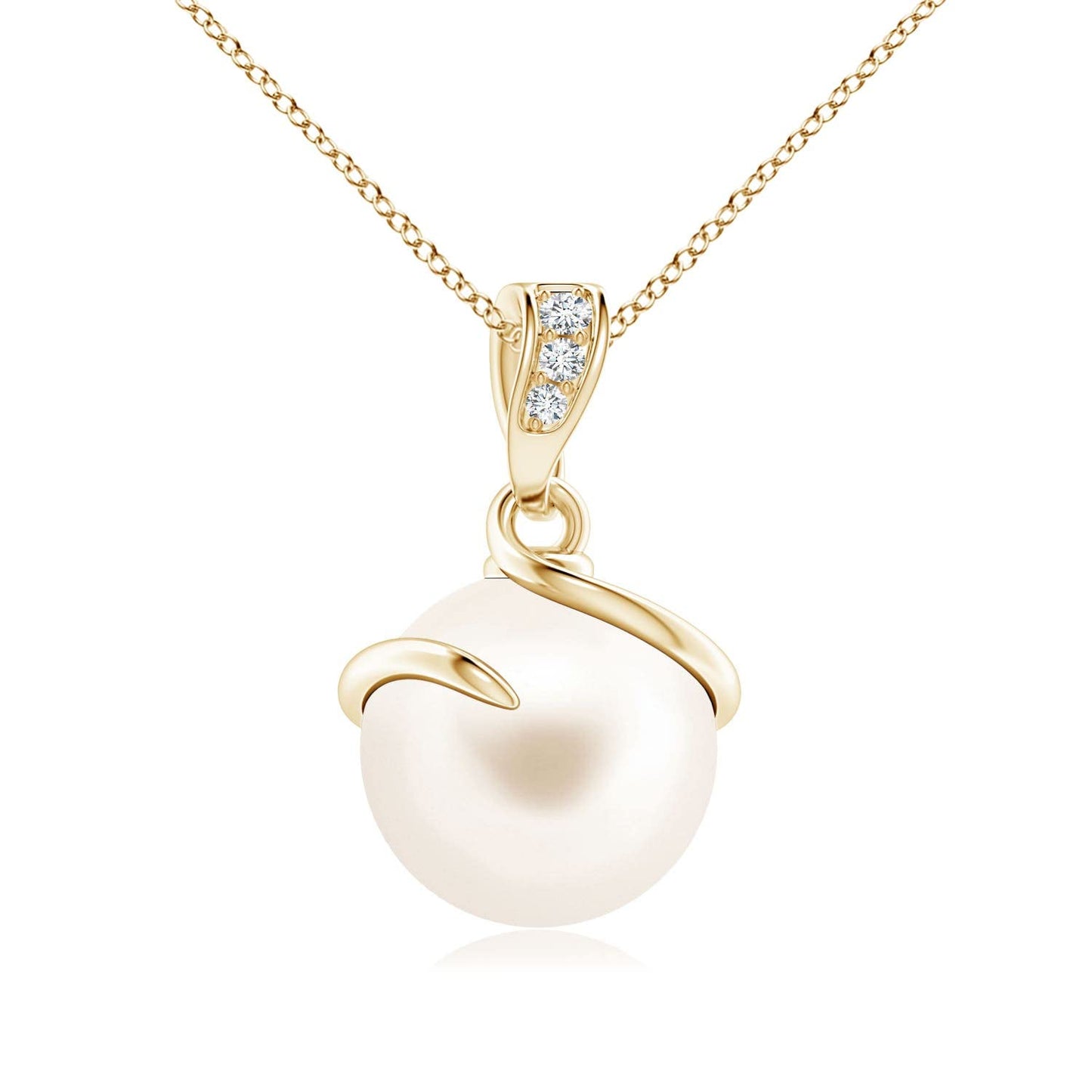 Angara Freshwater Pearl Spiral Pendant with Diamonds in Silver/14K Solid Gold/Platinum | Freshwater Pearl Solitaire 18" Necklace for Women | June Birthstone, Anniversary Jewelry Gift