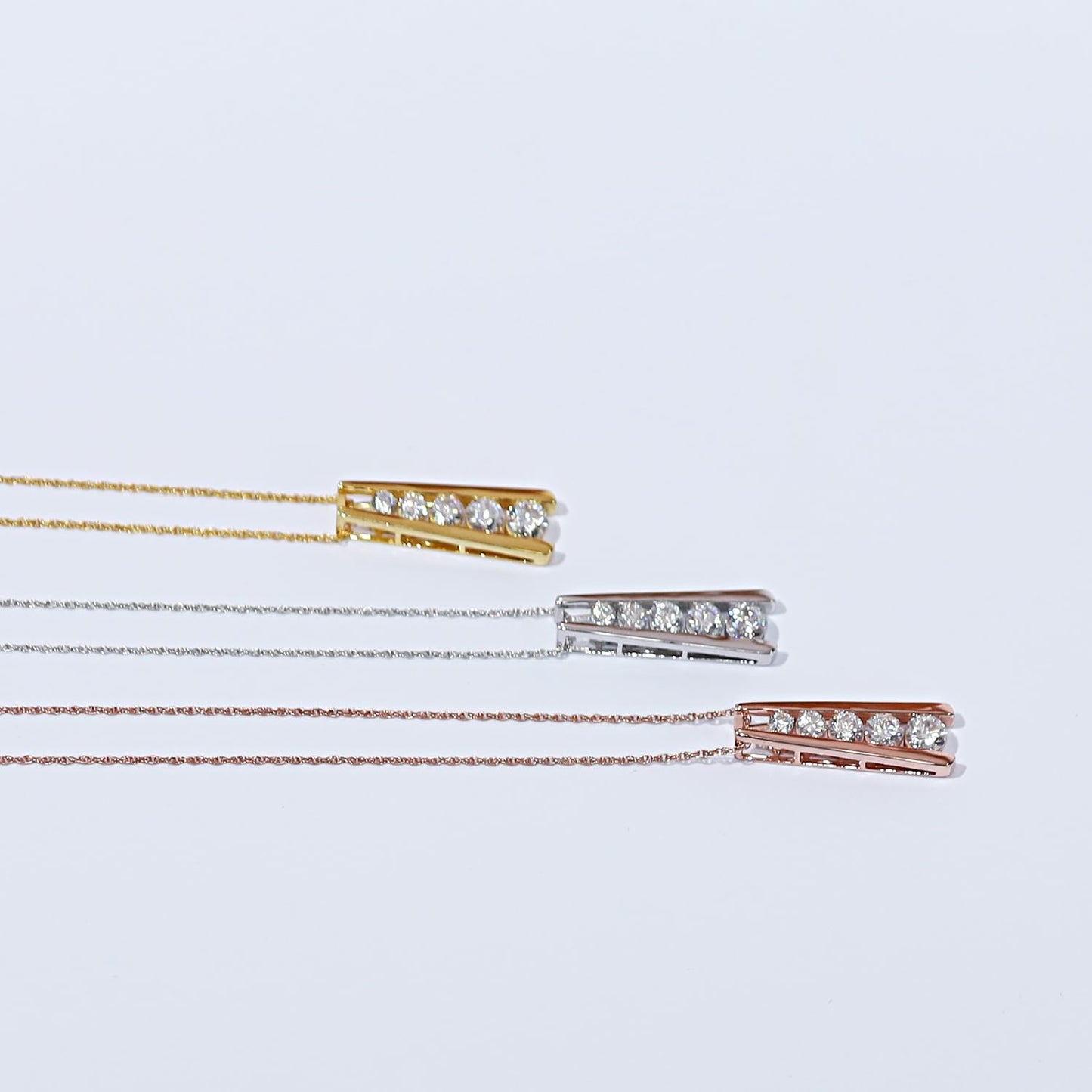 1.25 Carat Lab Created Moissanite or Lab Grown Diamond Five Stone Journey Bar Pendant Necklace In 14k Gold Over Sterling Silver Jewelry With 18" Chain, Gift For Her