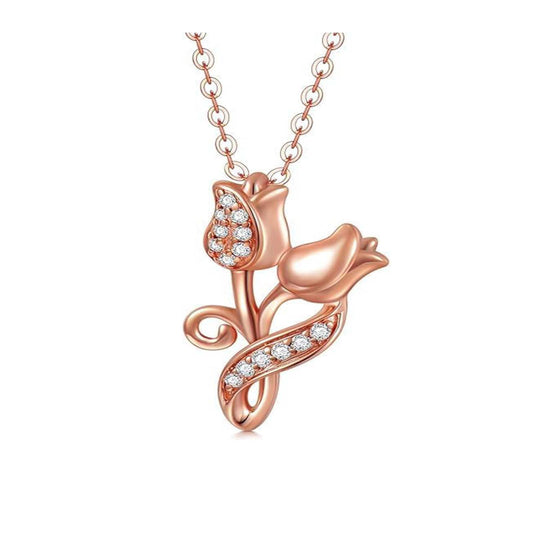 Rose Necklace for Women 14K Solid Gold Rose Pendant Necklace Flower Jewelry Wedding Birthday Gifts for Her Girlfriend Mom Wife,16+2Inch
