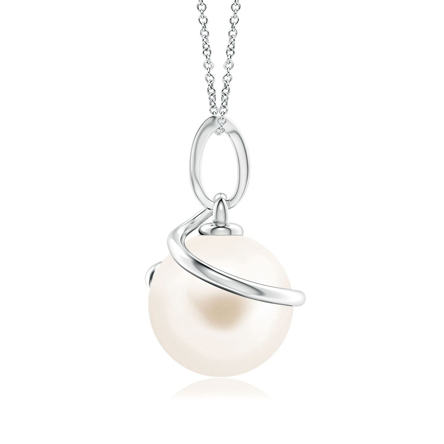 Angara Freshwater Pearl Spiral Pendant with Diamonds in Silver/14K Solid Gold/Platinum | Freshwater Pearl Solitaire 18" Necklace for Women | June Birthstone, Anniversary Jewelry Gift