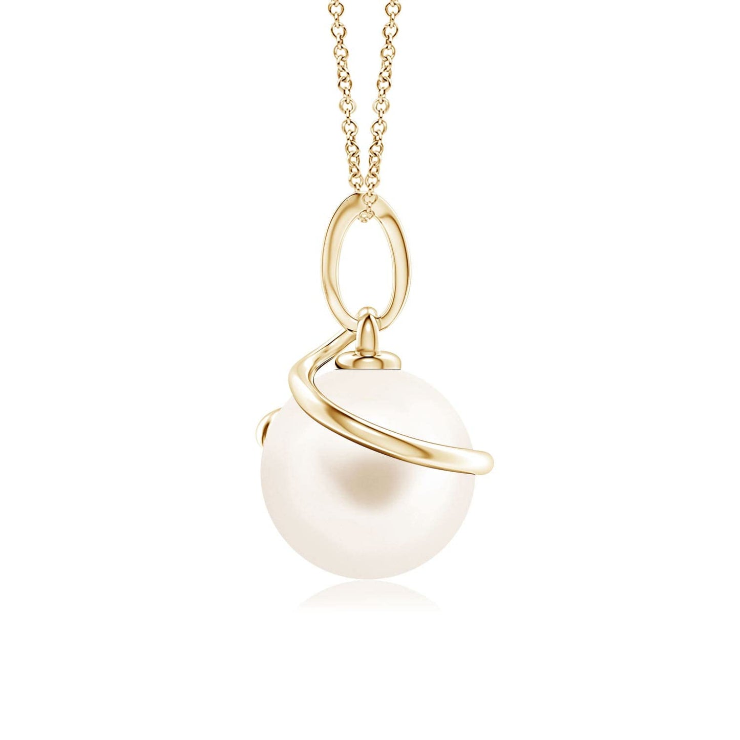 Angara Freshwater Pearl Spiral Pendant with Diamonds in Silver/14K Solid Gold/Platinum | Freshwater Pearl Solitaire 18" Necklace for Women | June Birthstone, Anniversary Jewelry Gift