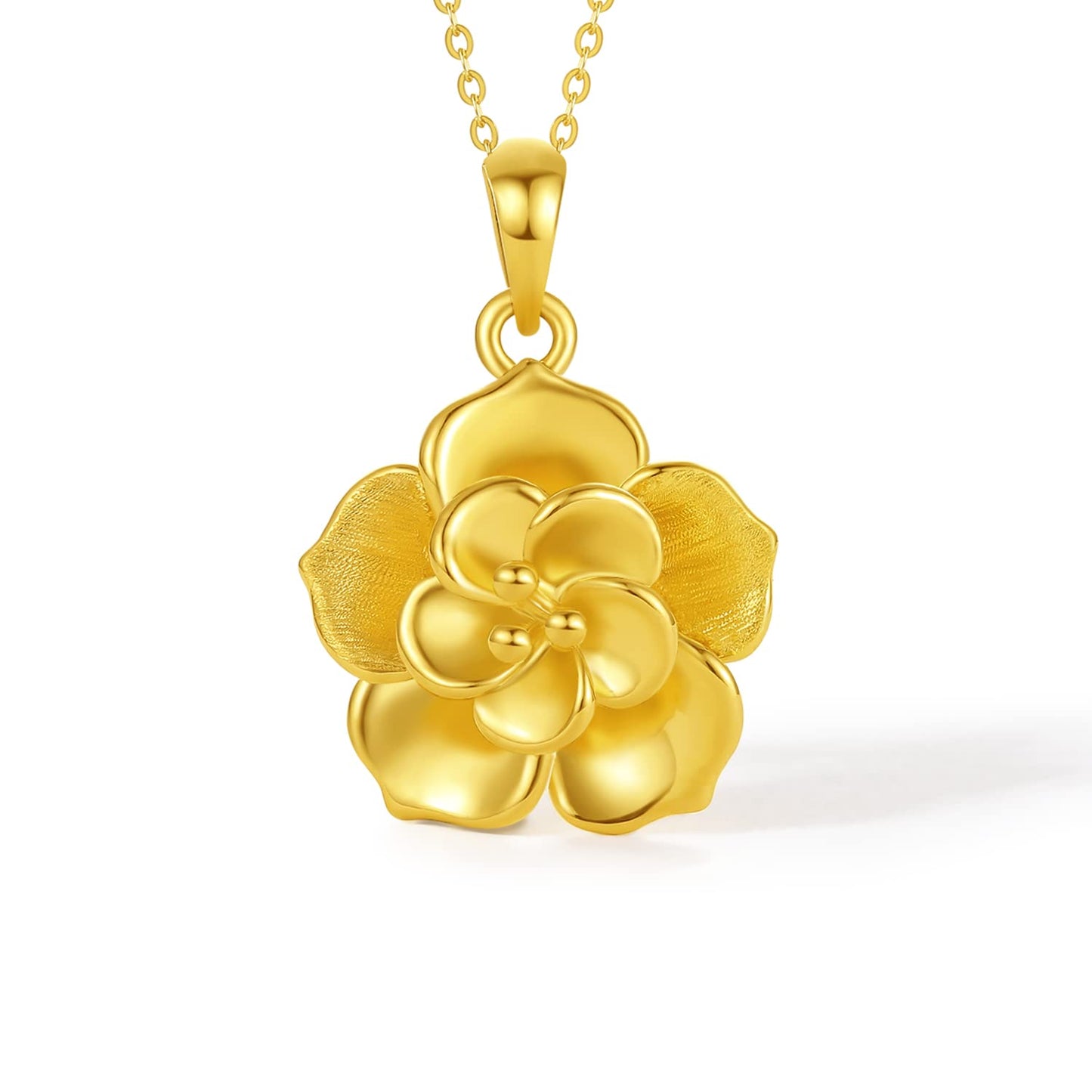 ZHOU LIU FU 24K Solid Gold Pendant for Women, Real Pure Gold Jewelry Accessory Flower Pendant for Men Girlfriend (Not Include Necklace)