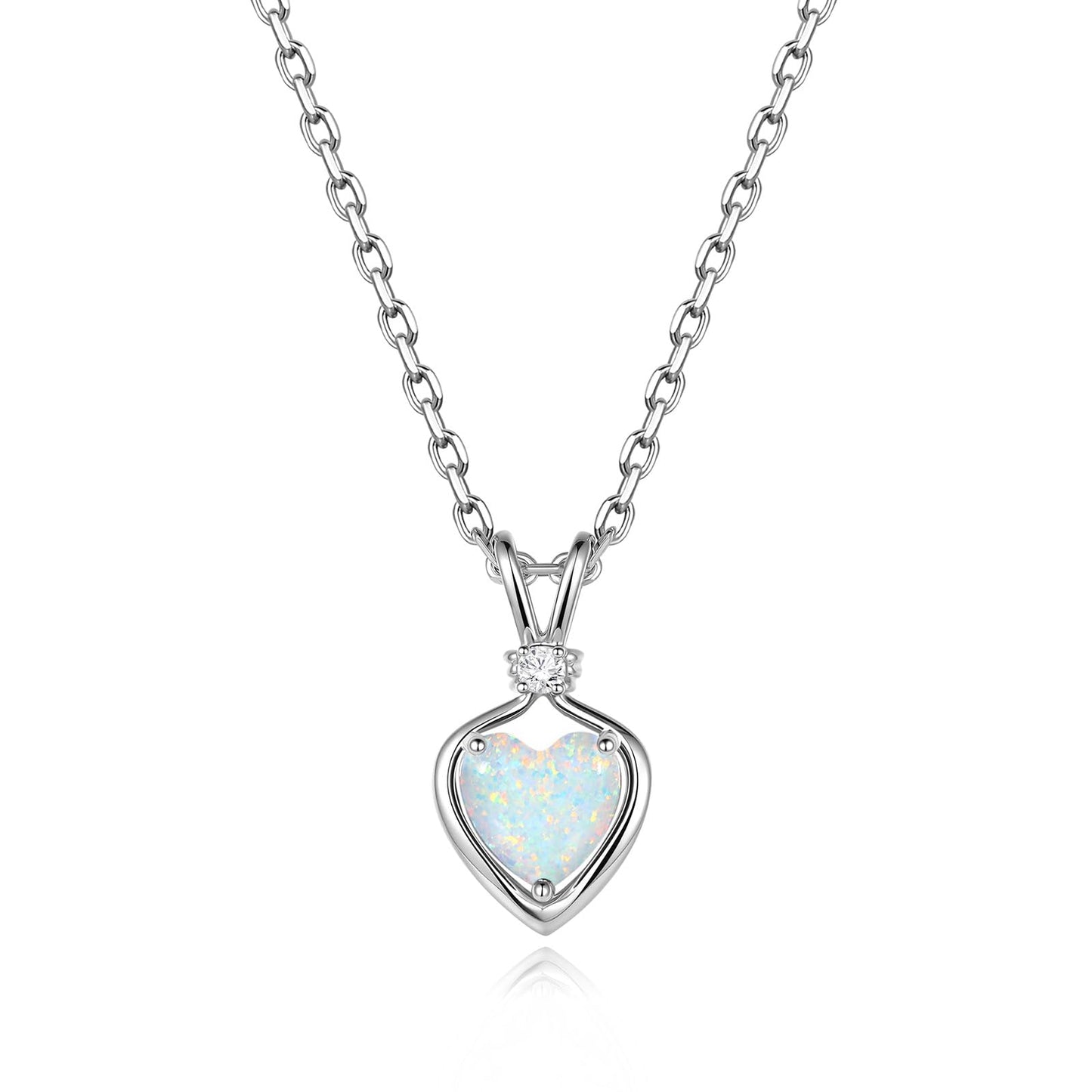 FANCIME 14K Solid White Gold Heart Birthstone Necklace for Women with lab-grown diamond Pendant Birthday Gifts for Mom Women Sterling Silver Chain 16" + 2" Extender