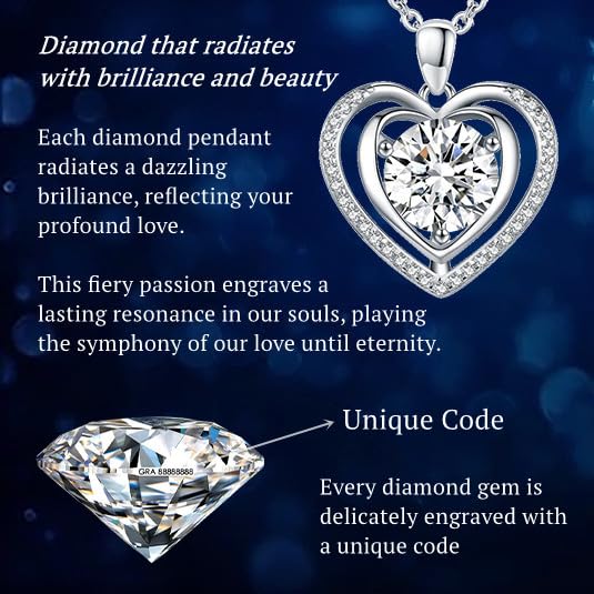 Heart Pendant Gold Necklace for Women Moissanite Lab-Created Gem I Love You Wedding Anniversary Birthday Christmas Valentine Engagements Mothers Day Jewelry for Wife Her Girlfriend Mom Daughter - SM