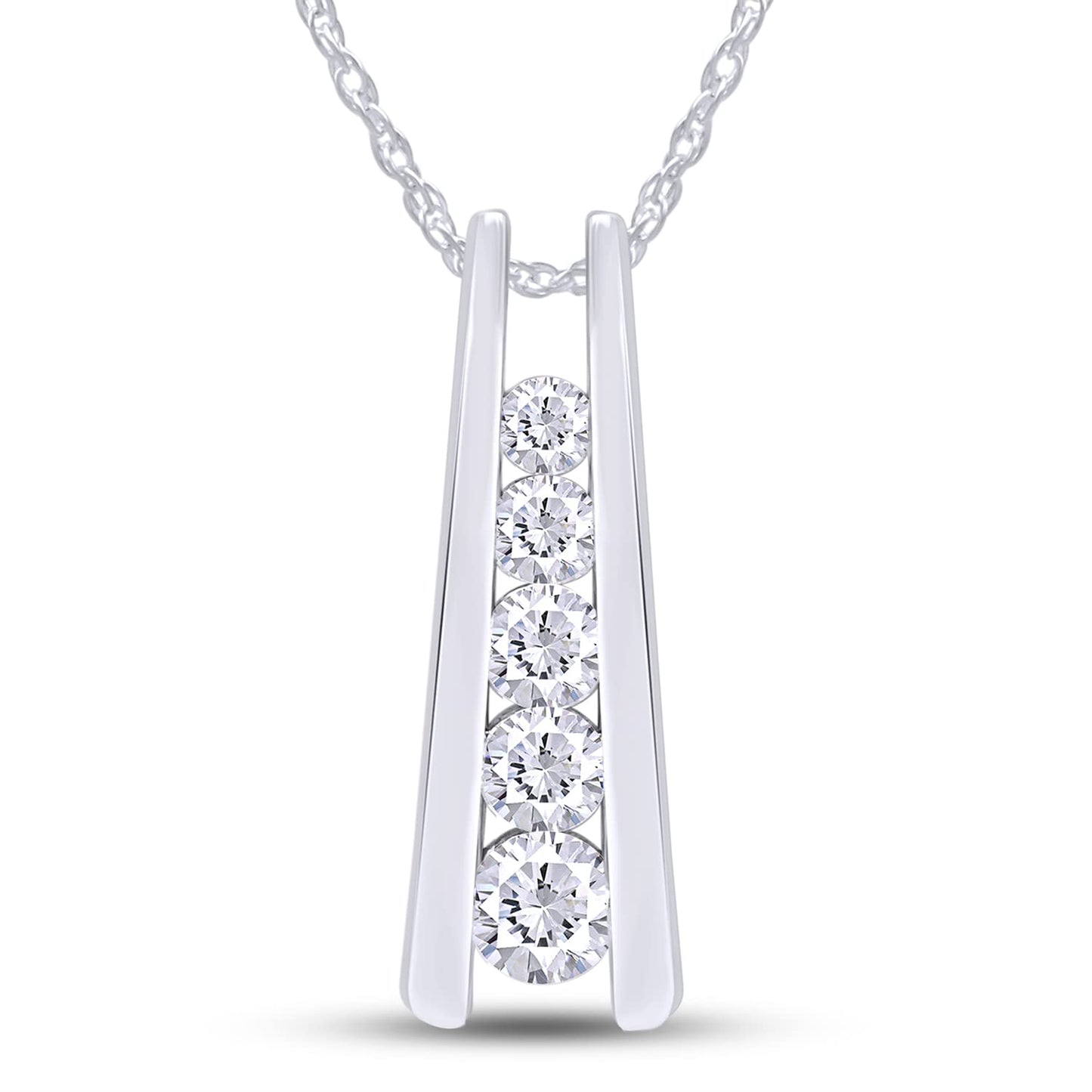 1.25 Carat Lab Created Moissanite or Lab Grown Diamond Five Stone Journey Bar Pendant Necklace In 14k Gold Over Sterling Silver Jewelry With 18" Chain, Gift For Her