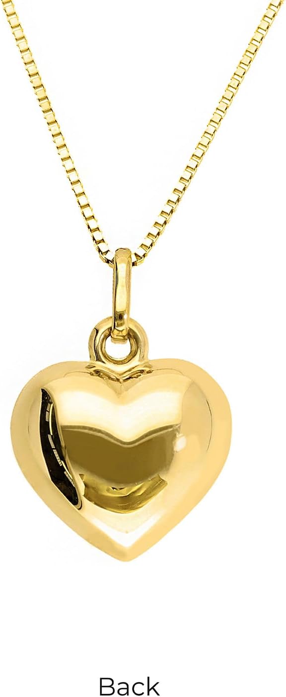 forme di Lucchetta - Italian Necklace for Women - Real Gold Jewelry Gift for Her from Italy - 14k Heart Puff Floating Pendant with Adjustable Chain 16+2in