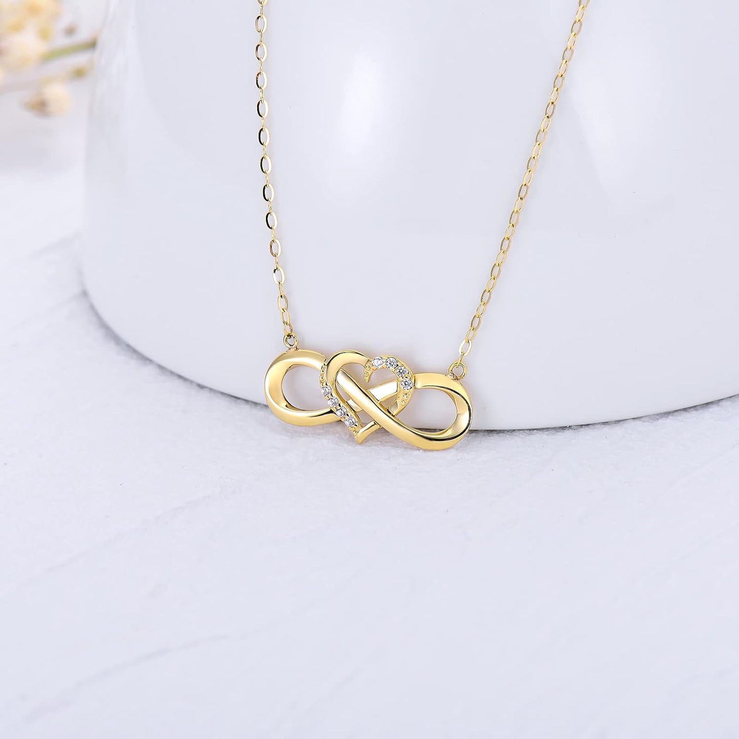 Heart Infinity Pendant Necklace | 14K Solid Yellow Gold