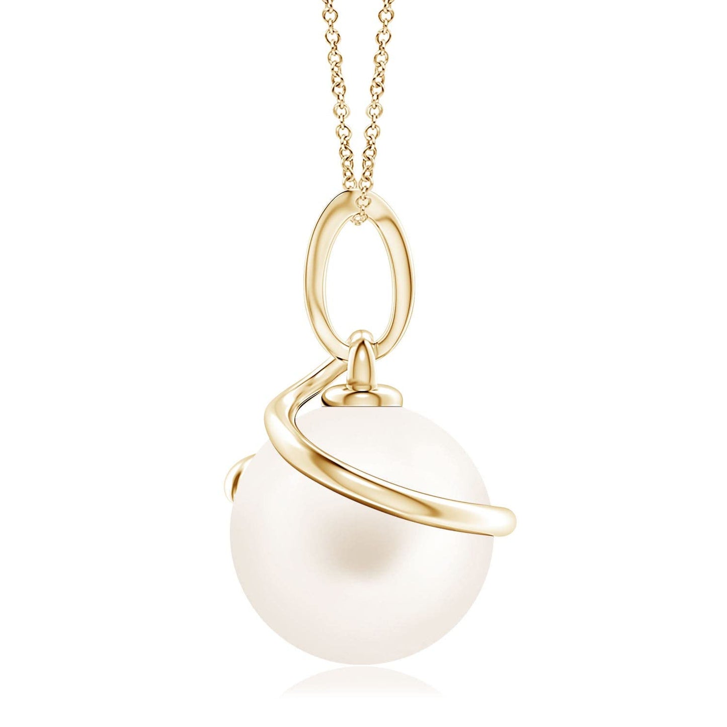 Angara Freshwater Pearl Spiral Pendant with Diamonds in Silver/14K Solid Gold/Platinum | Freshwater Pearl Solitaire 18" Necklace for Women | June Birthstone, Anniversary Jewelry Gift