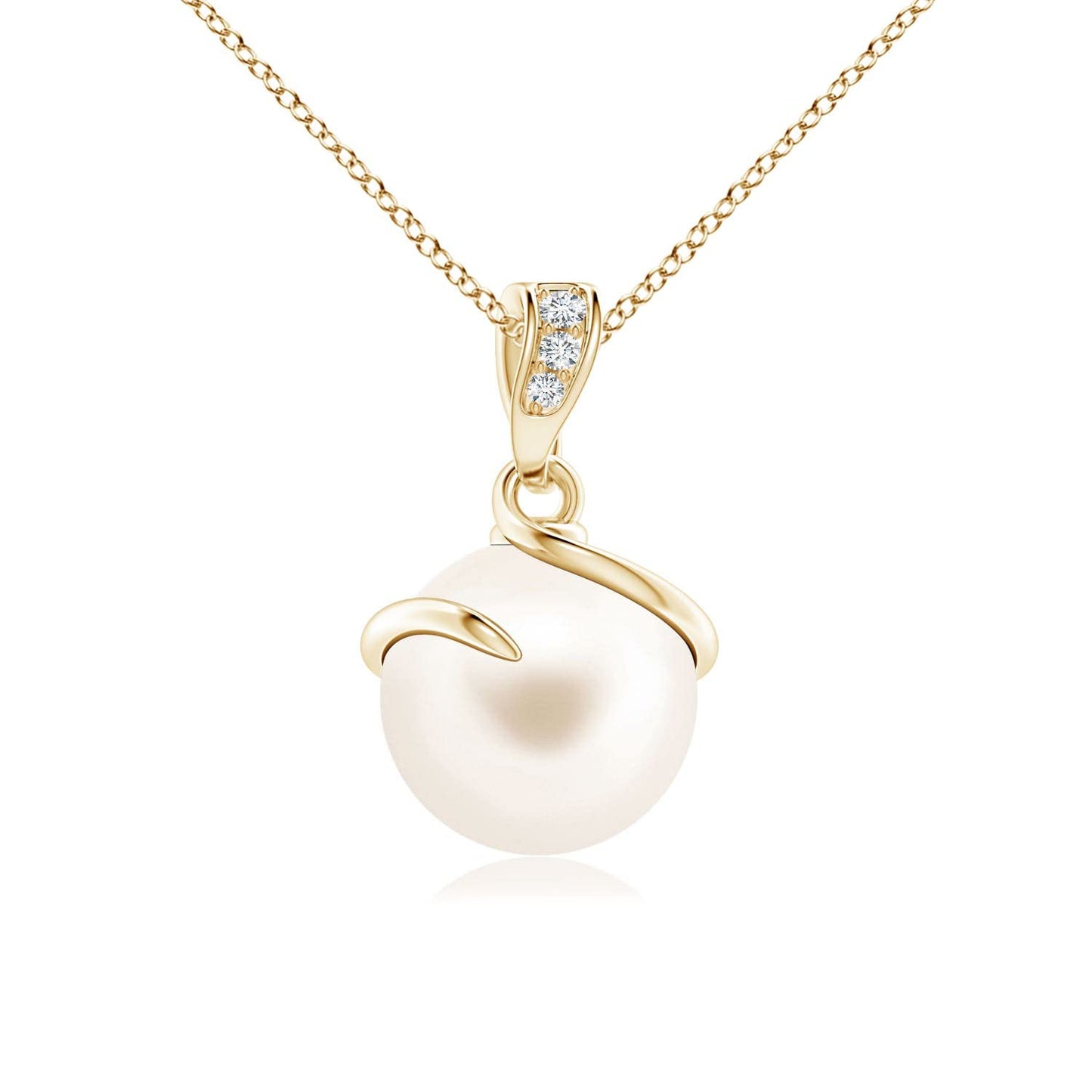 Angara Freshwater Pearl Spiral Pendant with Diamonds in Silver/14K Solid Gold/Platinum | Freshwater Pearl Solitaire 18" Necklace for Women | June Birthstone, Anniversary Jewelry Gift