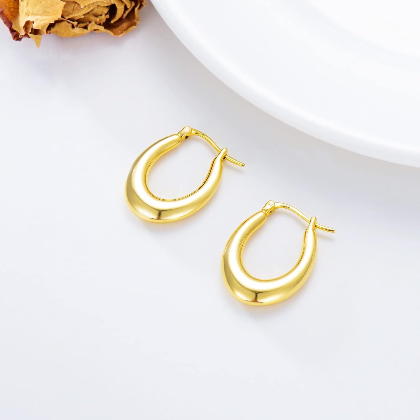 SISGEM 18k Yellow Gold Oval Hoop Earrings for Women, Real 18 Carat Gold Gold Hoops Fine Jewelry for Her (14mm*20mm)