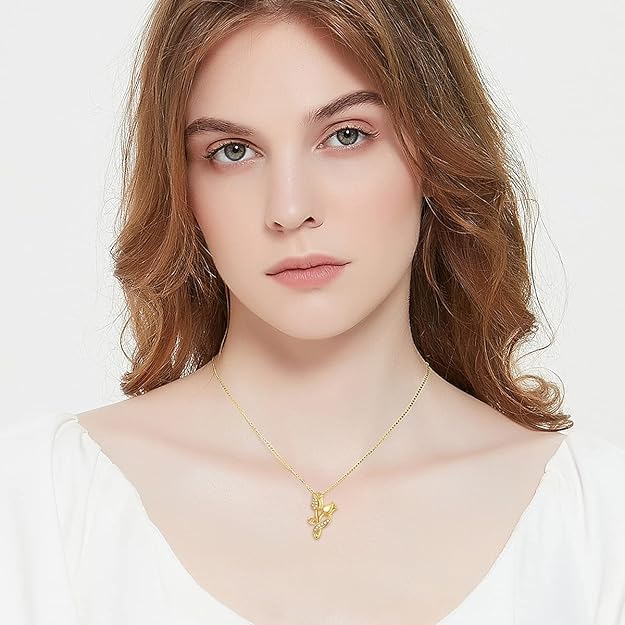 Rose Necklace for Women 14K Solid Gold Rose Pendant Necklace Flower Jewelry Wedding Birthday Gifts for Her Girlfriend Mom Wife,16+2Inch