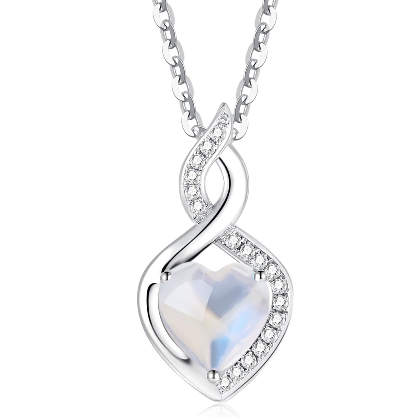 FANCIME 14K Solid White Gold Heart Birthstone Necklace with Diamond Pendent Birthday Gifts for Mom Women, Sterling Silver Chain 16" + 2" Extender