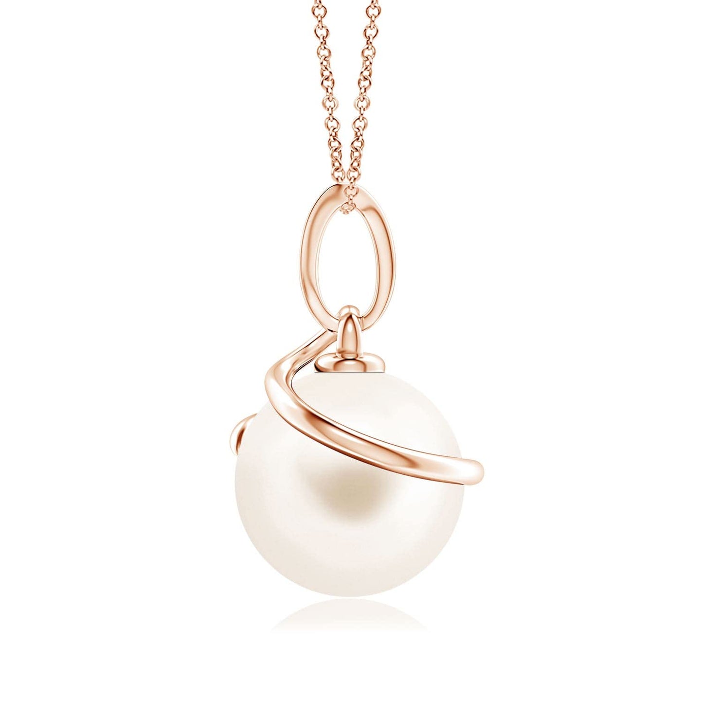 Angara Freshwater Pearl Spiral Pendant with Diamonds in Silver/14K Solid Gold/Platinum | Freshwater Pearl Solitaire 18" Necklace for Women | June Birthstone, Anniversary Jewelry Gift