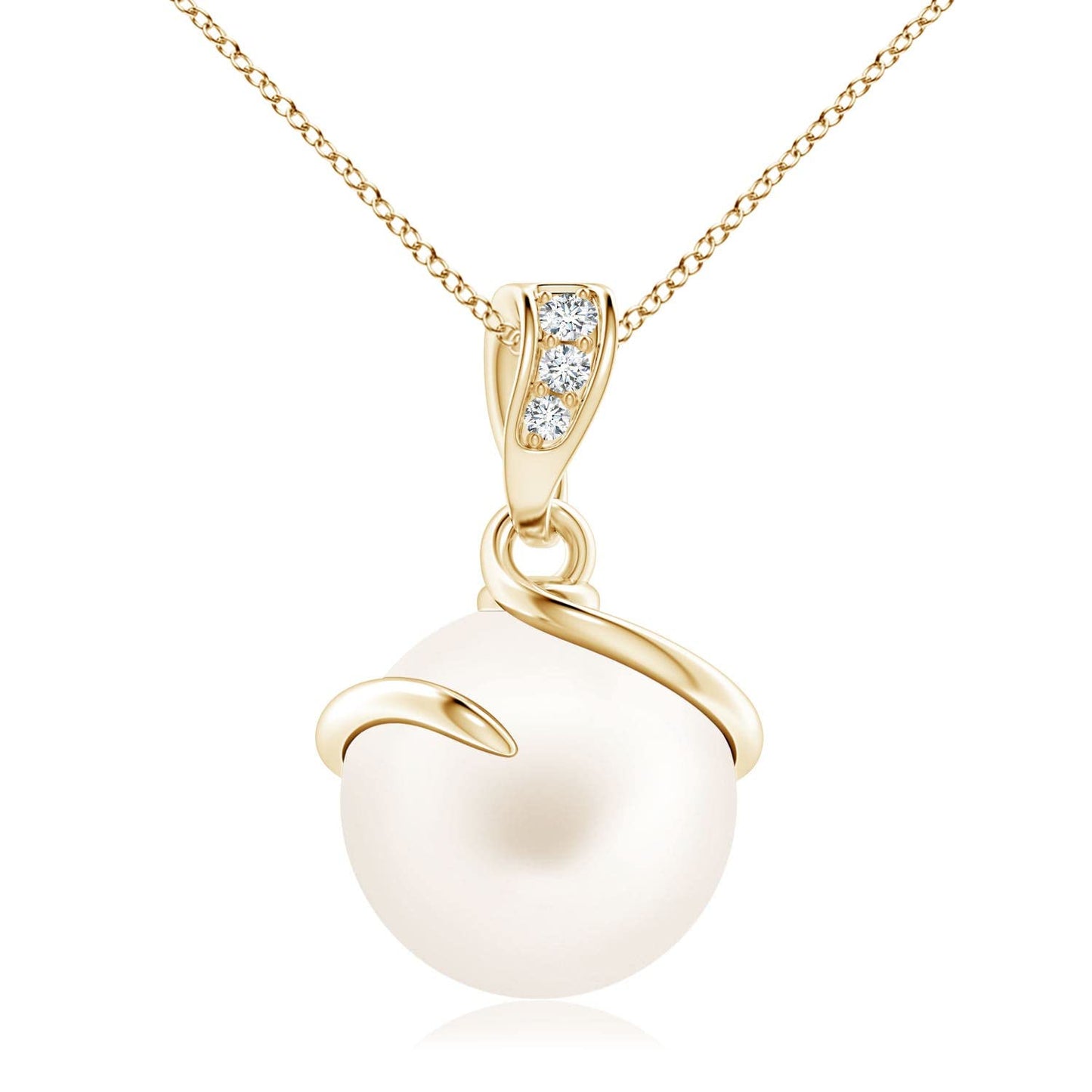 Angara Freshwater Pearl Spiral Pendant with Diamonds in Silver/14K Solid Gold/Platinum | Freshwater Pearl Solitaire 18" Necklace for Women | June Birthstone, Anniversary Jewelry Gift