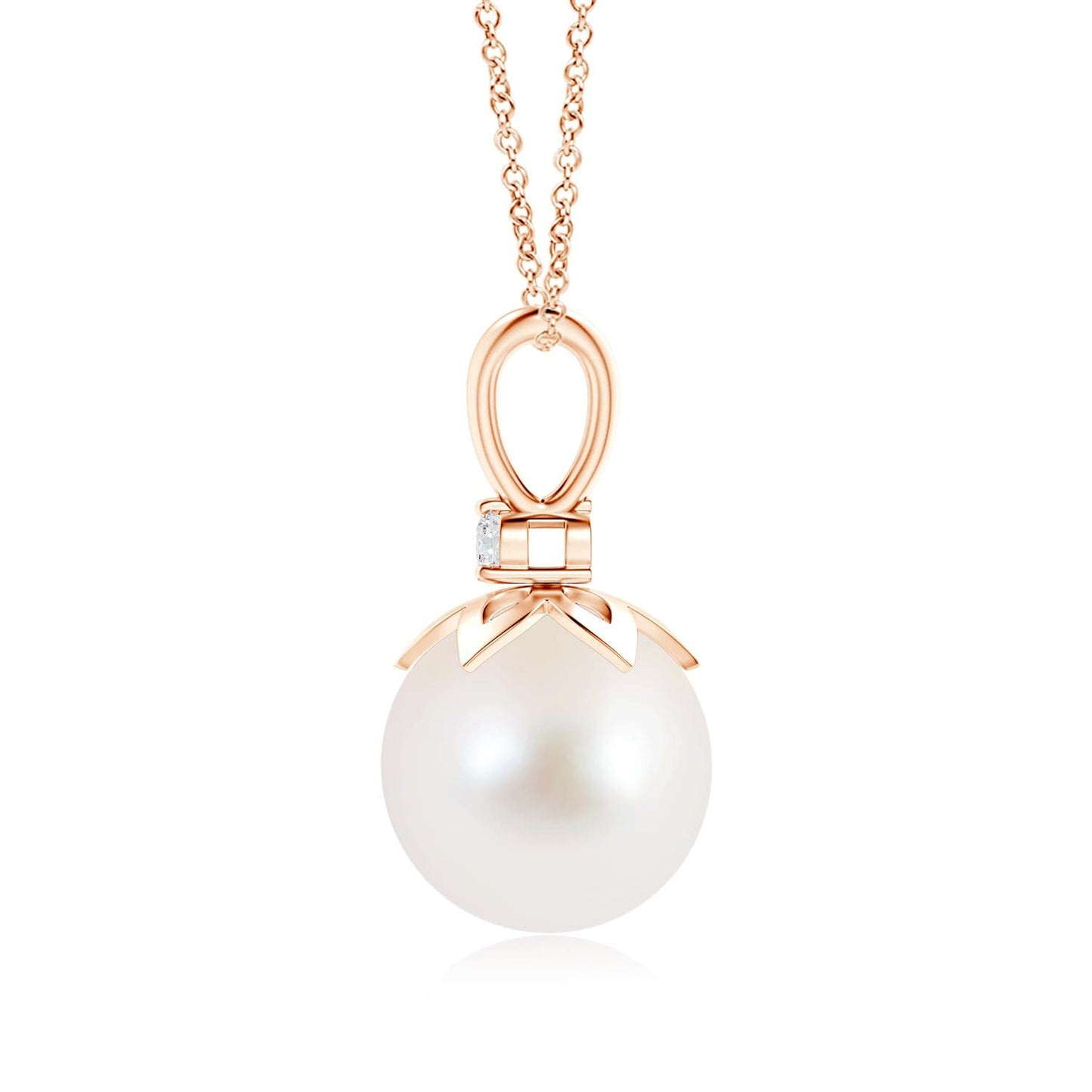 Angara Freshwater Pearl V-Bale Pendant with Diamond in Silver/14K Solid Gold/Platinum | Freshwater Pearl Solitaire 18" Necklace for Women | June Birthstone, Anniversary Jewelry Gift