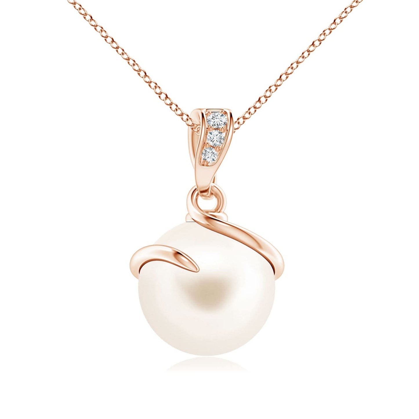 Angara Freshwater Pearl Spiral Pendant with Diamonds in Silver/14K Solid Gold/Platinum | Freshwater Pearl Solitaire 18" Necklace for Women | June Birthstone, Anniversary Jewelry Gift