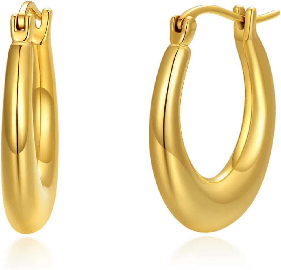 SISGEM 18k Yellow Gold Oval Hoop Earrings for Women, Real 18 Carat Gold Gold Hoops Fine Jewelry for Her (14mm*20mm)