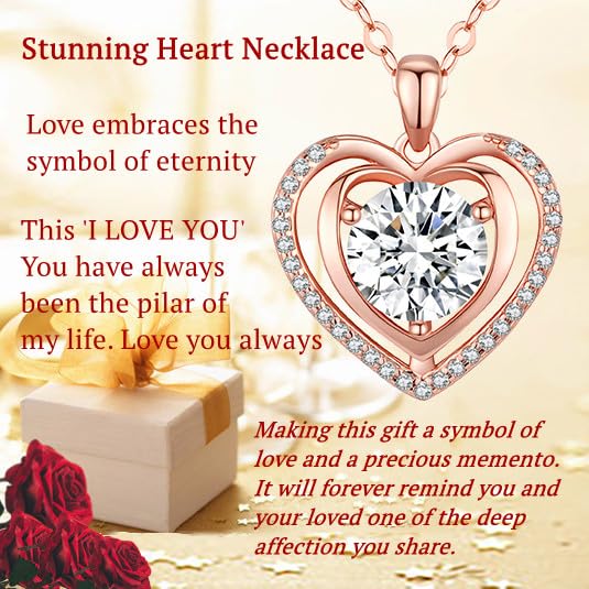 Heart Pendant Gold Necklace for Women Moissanite Lab-Created Gem I Love You Wedding Anniversary Birthday Christmas Valentine Engagements Mothers Day Jewelry for Wife Her Girlfriend Mom Daughter - SM