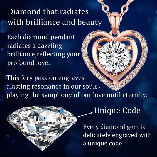 Heart Pendant Gold Necklace for Women Moissanite Lab-Created Gem I Love You Wedding Anniversary Birthday Christmas Valentine Engagements Mothers Day Jewelry for Wife Her Girlfriend Mom Daughter - SM