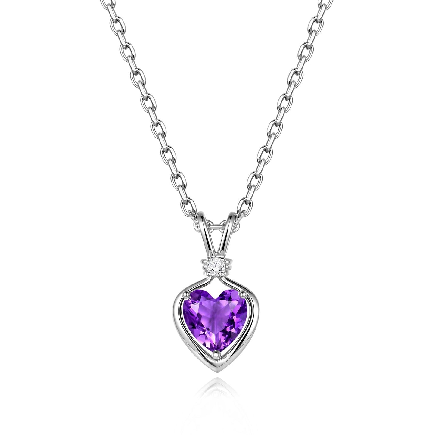 FANCIME 14K Solid White Gold Heart Birthstone Necklace for Women with lab-grown diamond Pendant Birthday Gifts for Mom Women Sterling Silver Chain 16" + 2" Extender