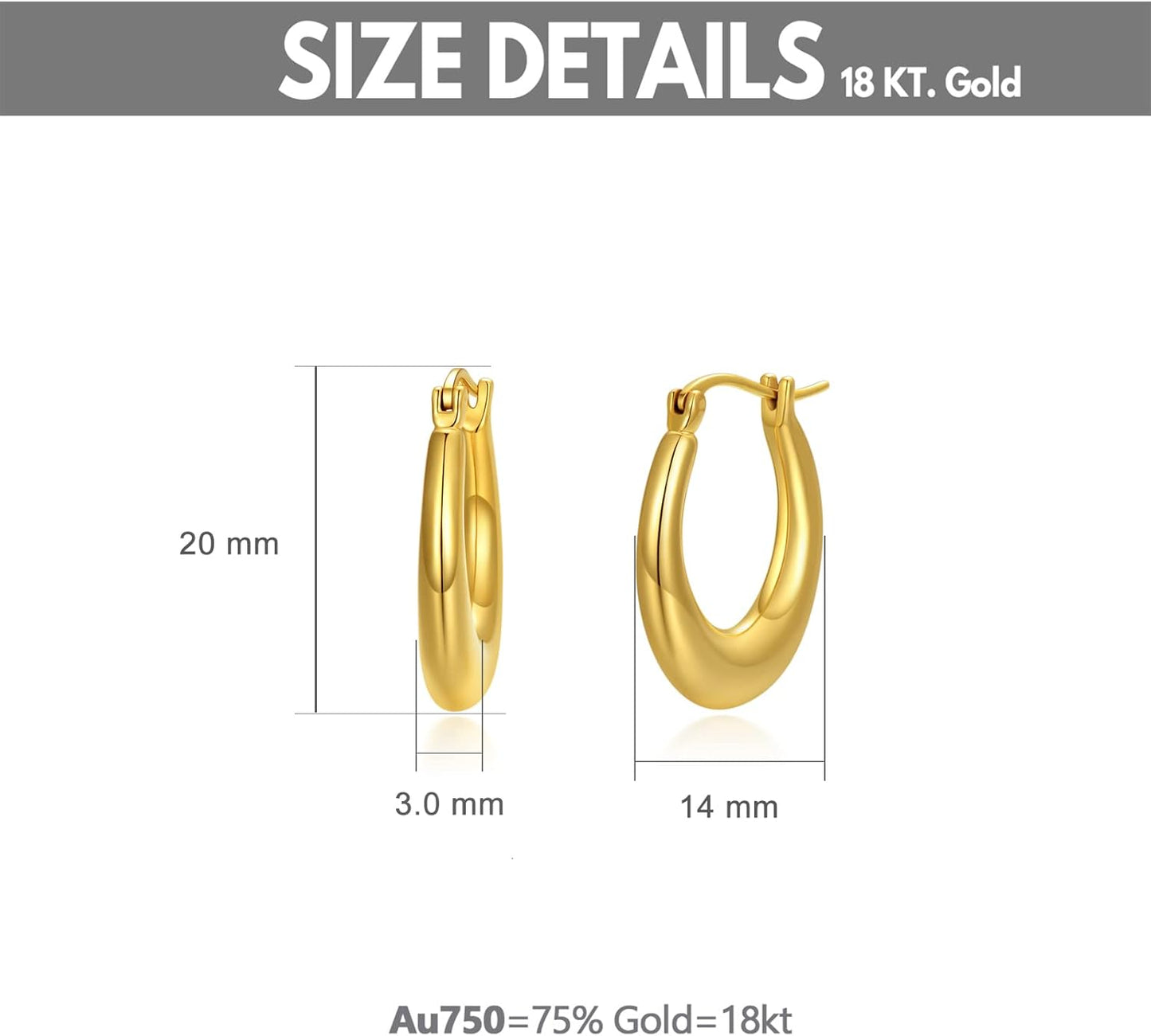 SISGEM 18k Yellow Gold Oval Hoop Earrings for Women, Real 18 Carat Gold Gold Hoops Fine Jewelry for Her (14mm*20mm)