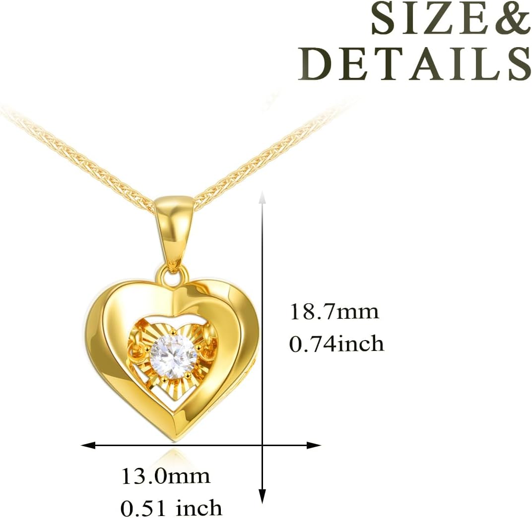 SISGEM 18k Gold Cubic Zirconia Heart and Wheat Chain Necklaces for Women, Love Jewelry Gifts for Her,18 Inches
