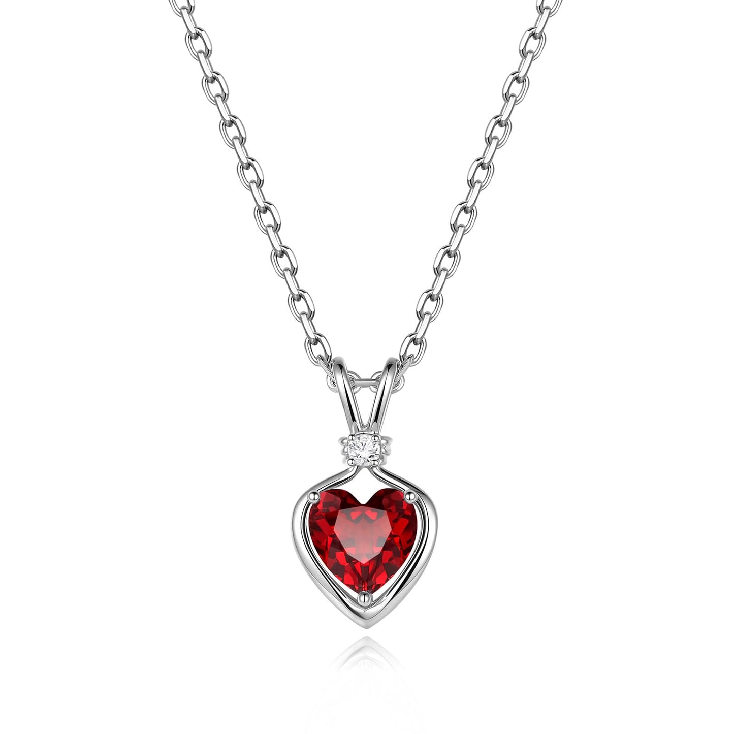 FANCIME 14K Solid White Gold Heart Birthstone Necklace for Women with lab-grown diamond Pendant Birthday Gifts for Mom Women Sterling Silver Chain 16" + 2" Extender
