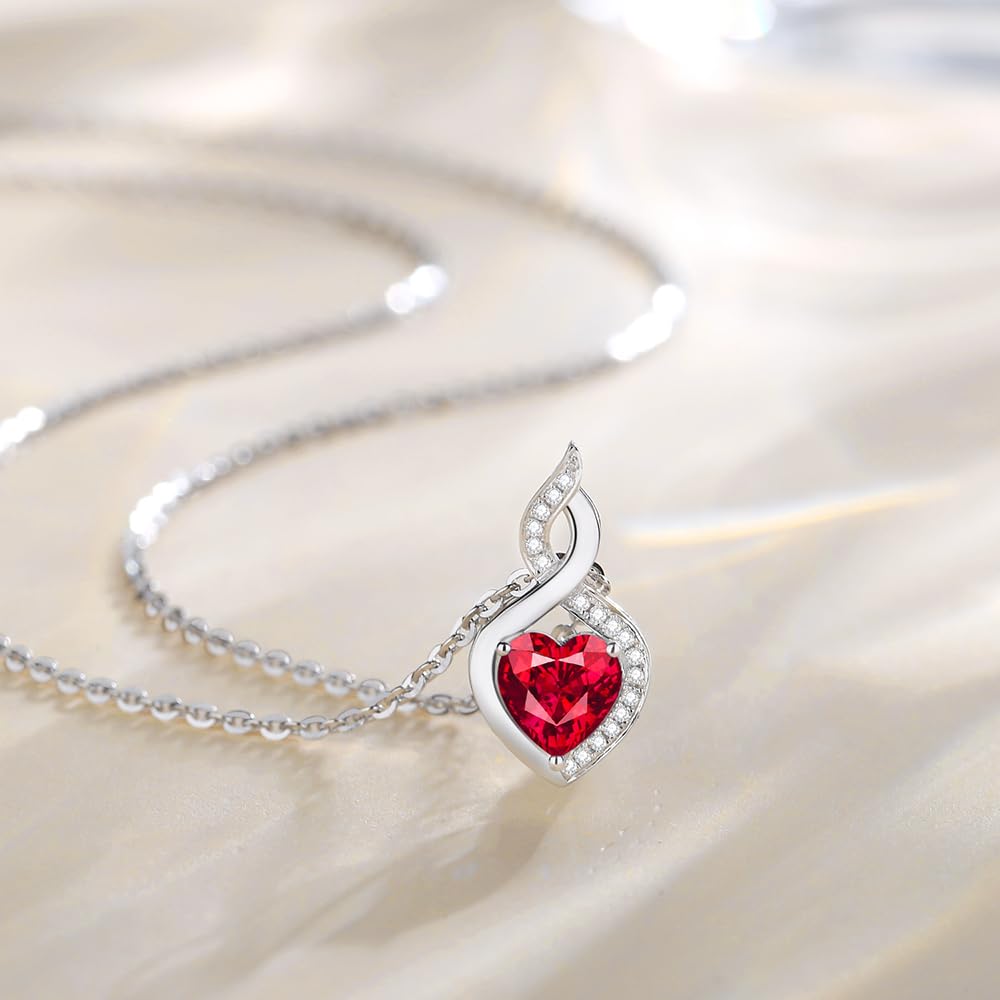FANCIME 14K Solid White Gold Heart Birthstone Necklace with Diamond Pendent Birthday Gifts for Mom Women, Sterling Silver Chain 16" + 2" Extender