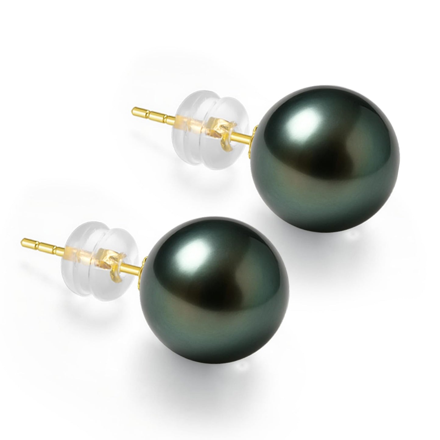 18K Solid Gold Genuine Tahitian Black Pearl Stud Earrings for Women, AAAA 8-11mm Seawater Pearls - Christmas Gift for Wife Mom Daughter Sister Grandma, Women Jewelry for Wedding Anniversary Birthday