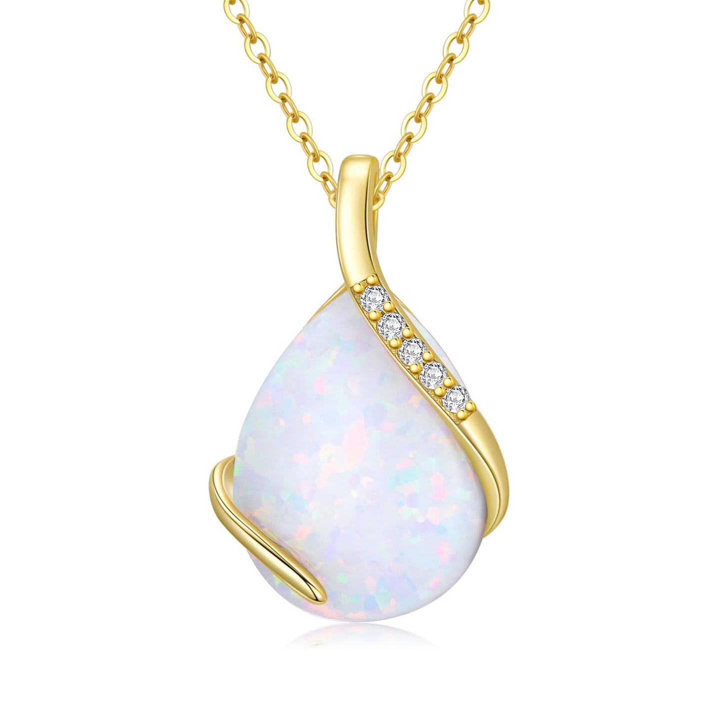 YDD 14K Solid Gold Gemstone Birthstone Necklaces for Women Dainty 2 Carat Pear Shaped Teardrop Gemstone Birthstone Pendant Anniversary Birthday Jewelry Gifts for Her 16"-18"