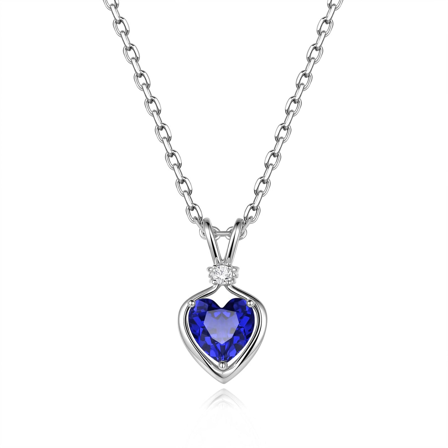 FANCIME 14K Solid White Gold Heart Birthstone Necklace for Women with lab-grown diamond Pendant Birthday Gifts for Mom Women Sterling Silver Chain 16" + 2" Extender