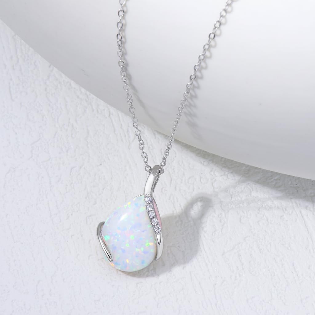 YDD 14K Solid Gold Gemstone Birthstone Necklaces for Women Dainty 2 Carat Pear Shaped Teardrop Gemstone Birthstone Pendant Anniversary Birthday Jewelry Gifts for Her 16"-18"