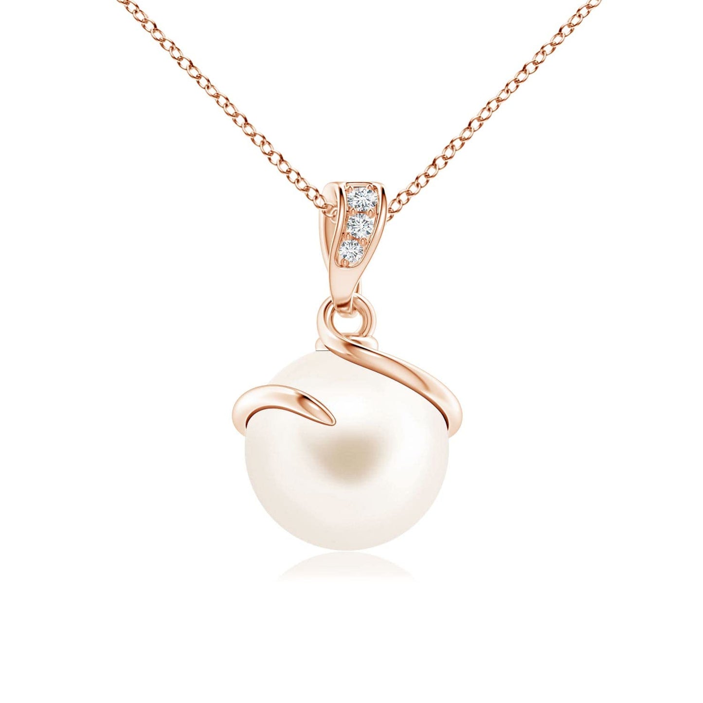 Angara Freshwater Pearl Spiral Pendant with Diamonds in Silver/14K Solid Gold/Platinum | Freshwater Pearl Solitaire 18" Necklace for Women | June Birthstone, Anniversary Jewelry Gift