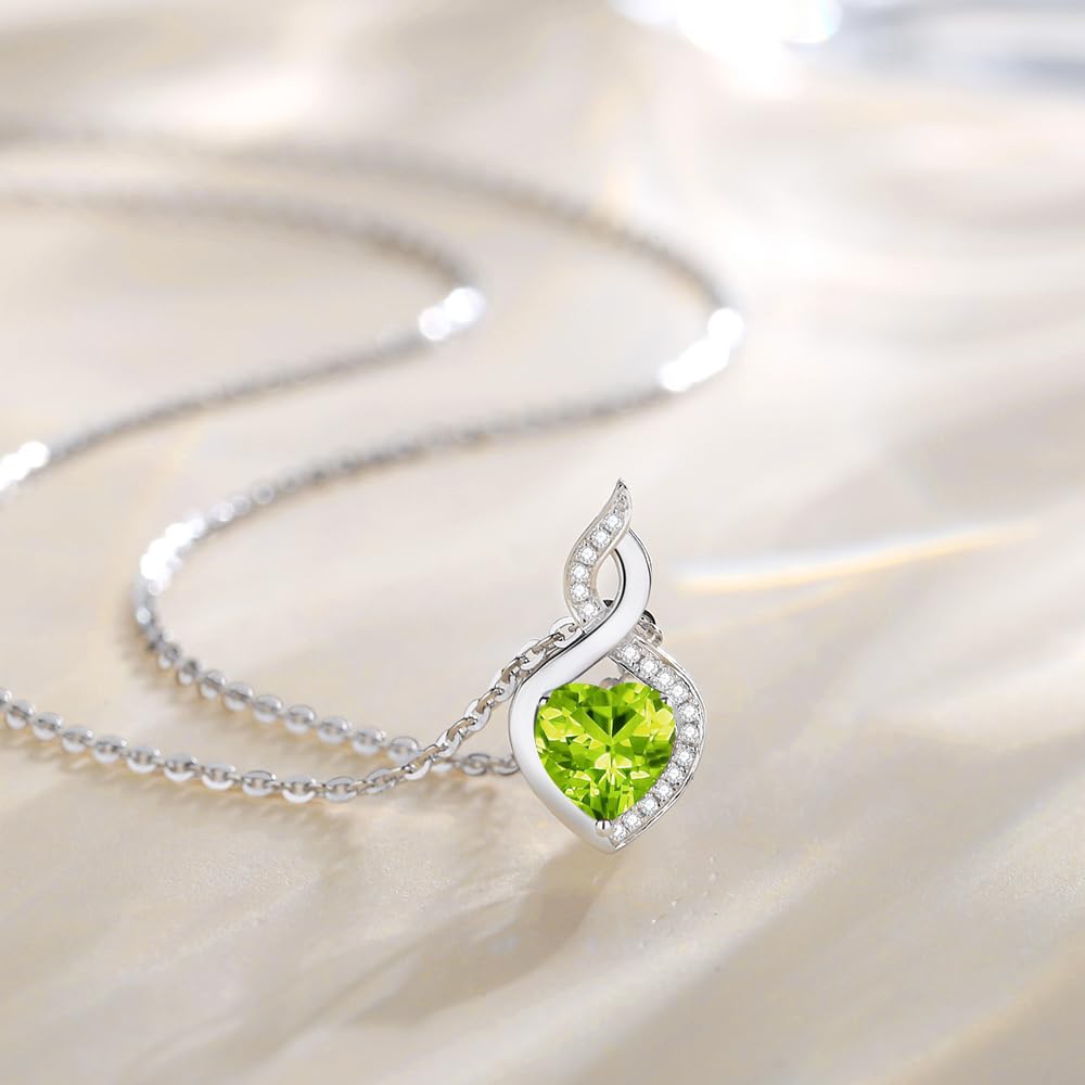 FANCIME 14K Solid White Gold Heart Birthstone Necklace with Diamond Pendent Birthday Gifts for Mom Women, Sterling Silver Chain 16" + 2" Extender