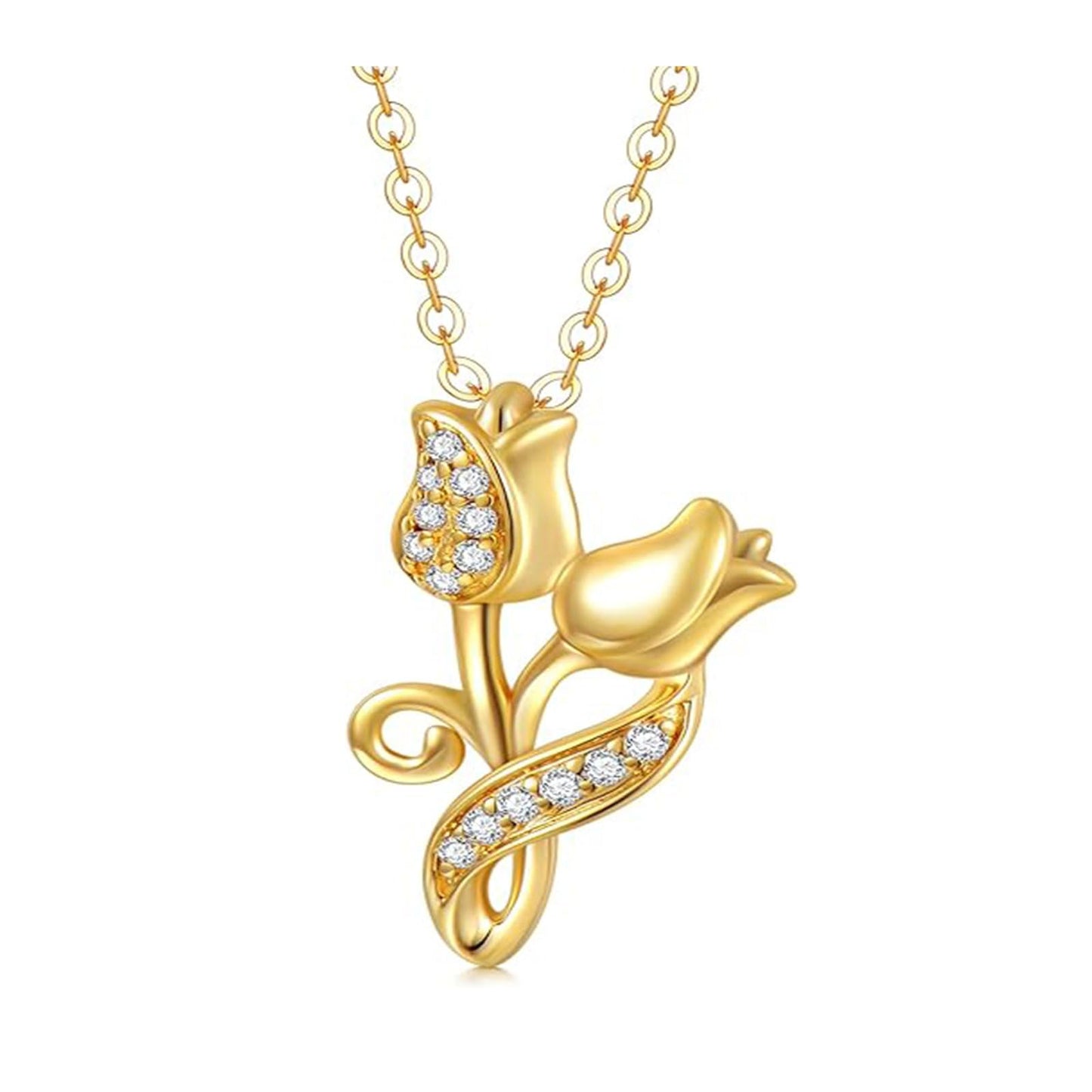 Rose Necklace for Women 14K Solid Gold Rose Pendant Necklace Flower Jewelry Wedding Birthday Gifts for Her Girlfriend Mom Wife,16+2Inch