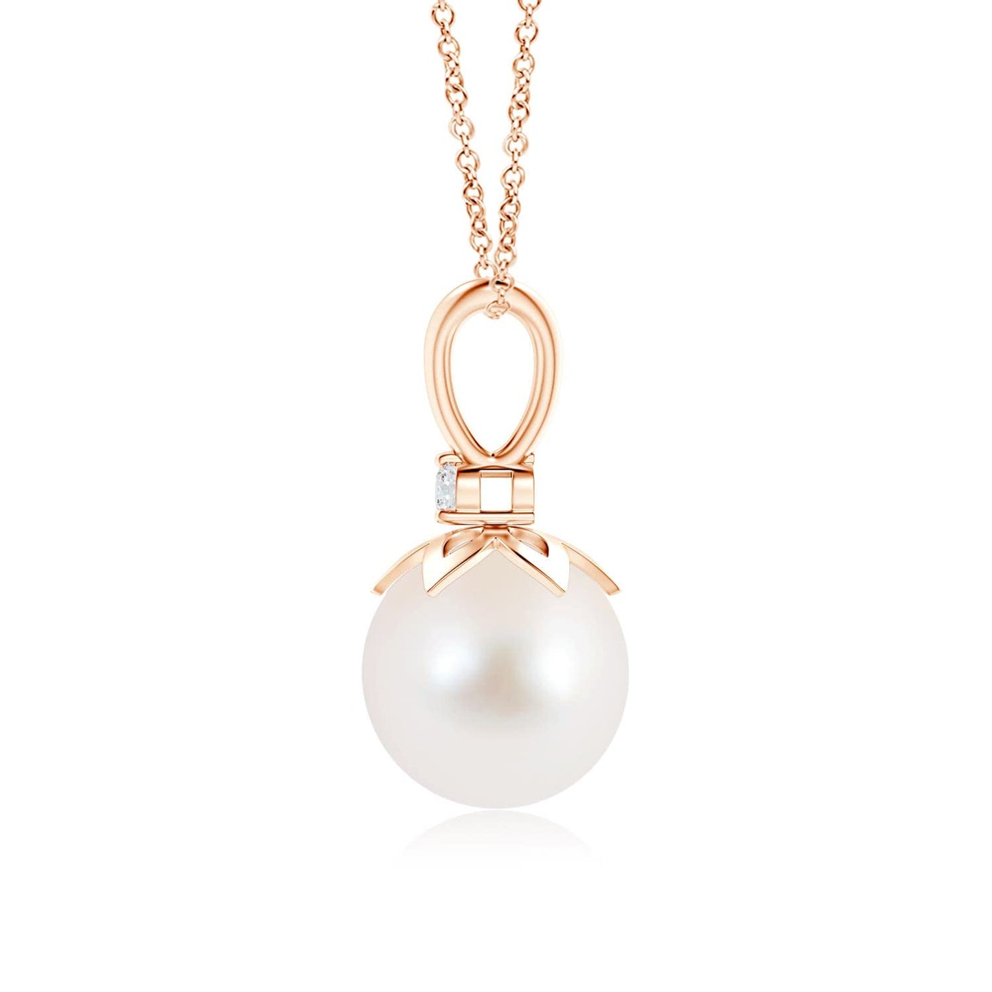 Angara Freshwater Pearl V-Bale Pendant with Diamond in Silver/14K Solid Gold/Platinum | Freshwater Pearl Solitaire 18" Necklace for Women | June Birthstone, Anniversary Jewelry Gift