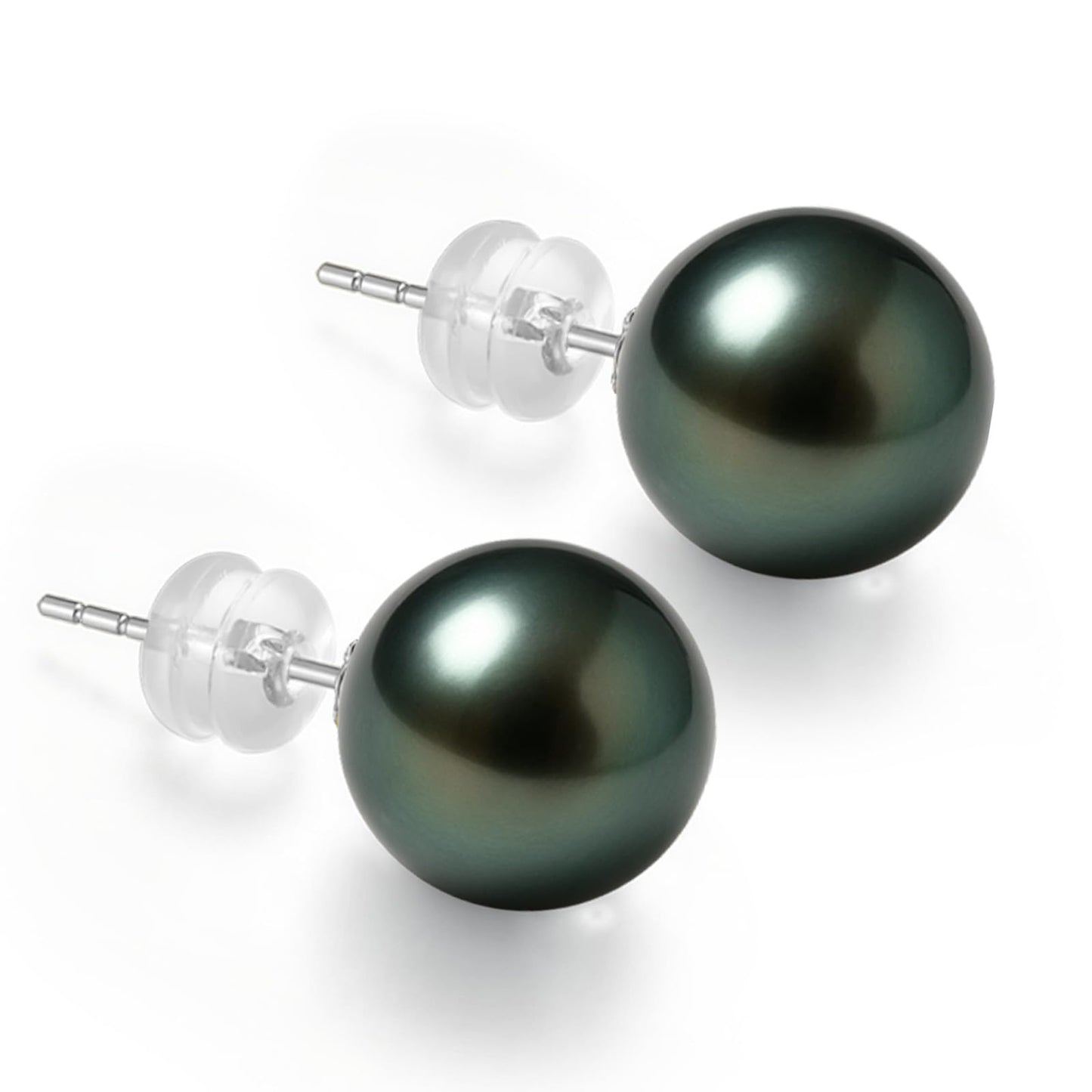 18K Solid Gold Genuine Tahitian Black Pearl Stud Earrings for Women, AAAA 8-11mm Seawater Pearls - Christmas Gift for Wife Mom Daughter Sister Grandma, Women Jewelry for Wedding Anniversary Birthday