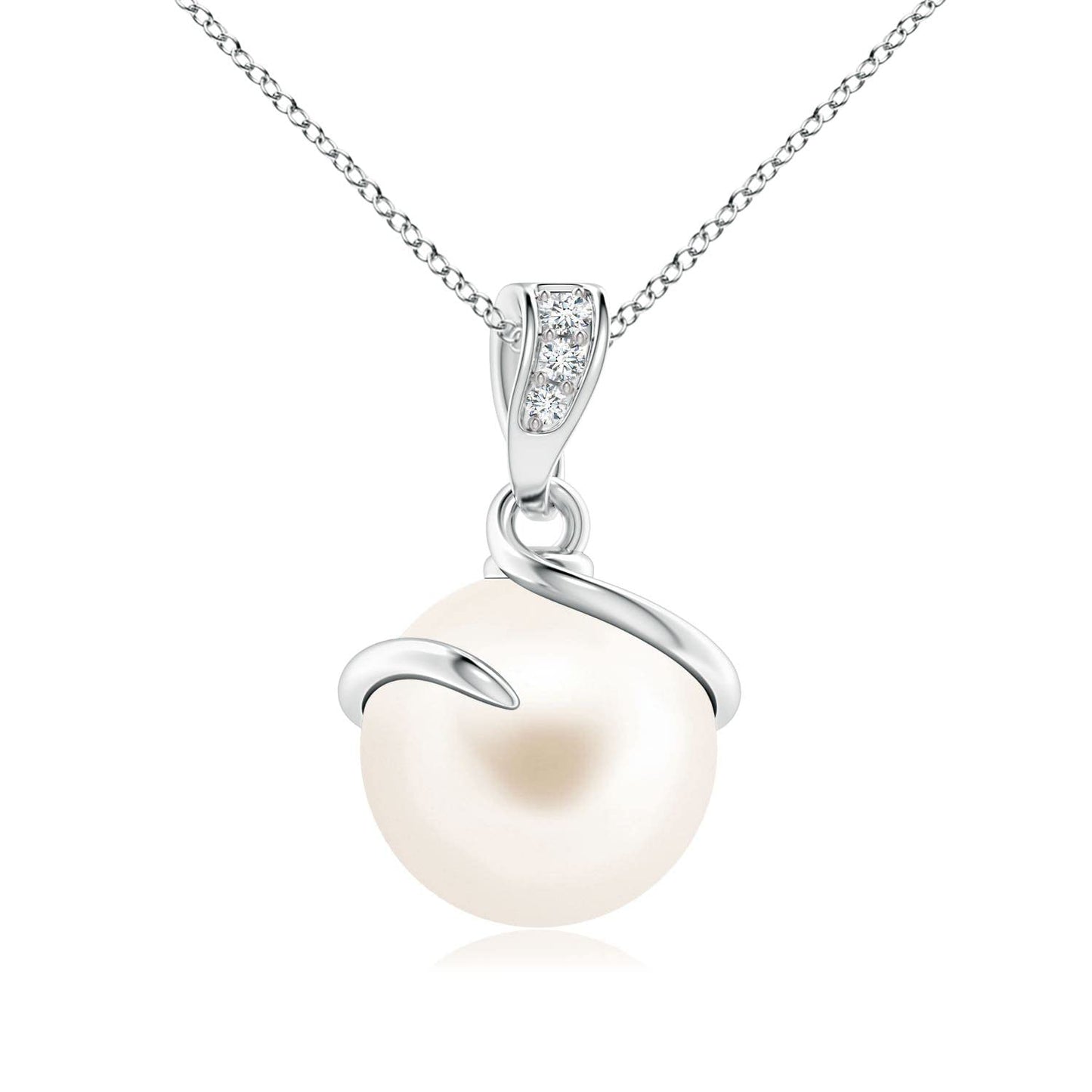 Angara Freshwater Pearl Spiral Pendant with Diamonds in Silver/14K Solid Gold/Platinum | Freshwater Pearl Solitaire 18" Necklace for Women | June Birthstone, Anniversary Jewelry Gift