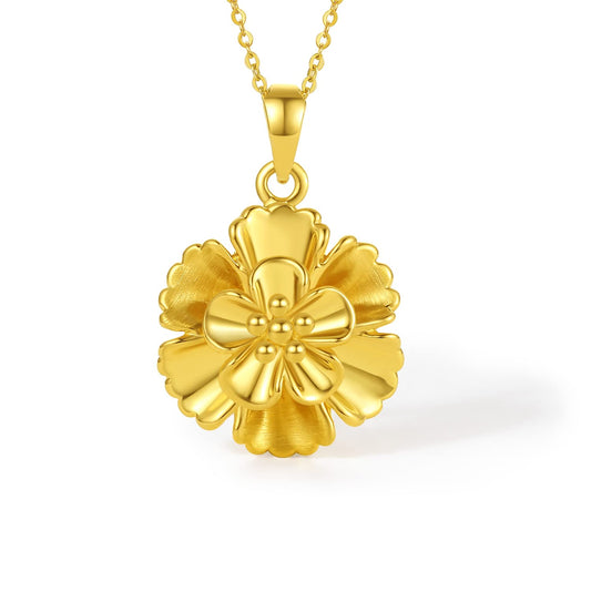 ZHOU LIU FU 24K Solid Gold Pendant for Women, Real Pure Gold Jewelry Accessory Flower Pendant for Men Girlfriend (Not Include Necklace)