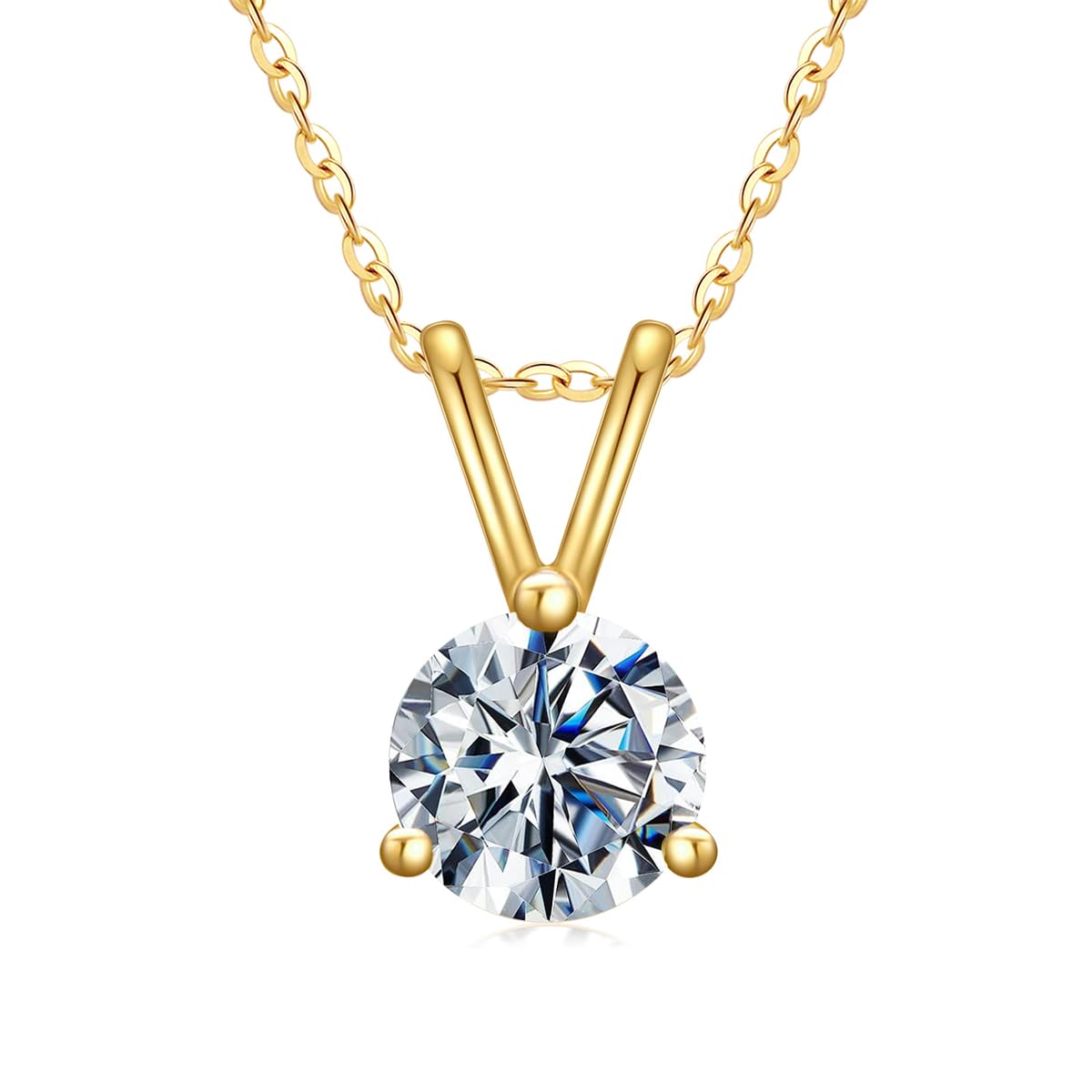 Moissanite Necklace for Women In 14K Gold, 0.5-2 Carats D Color VVS1 Brilliant Cut Moissanite Solitaire Simulated Diamond Pendant Anniversary Birthday Women Jewelry Gifts
