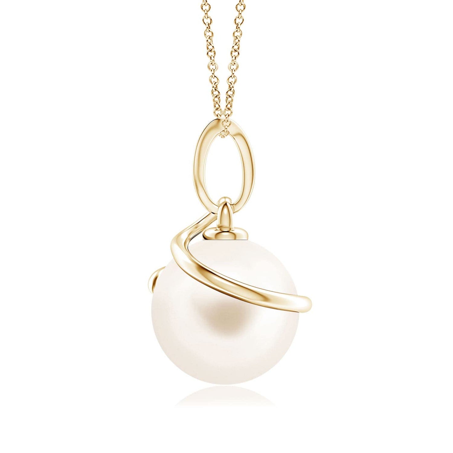 Angara Freshwater Pearl Spiral Pendant with Diamonds in Silver/14K Solid Gold/Platinum | Freshwater Pearl Solitaire 18" Necklace for Women | June Birthstone, Anniversary Jewelry Gift