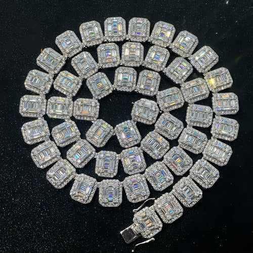 S925 Silver Rectangular Moissanite Cuban Link Chain | Sophisticated Luxury