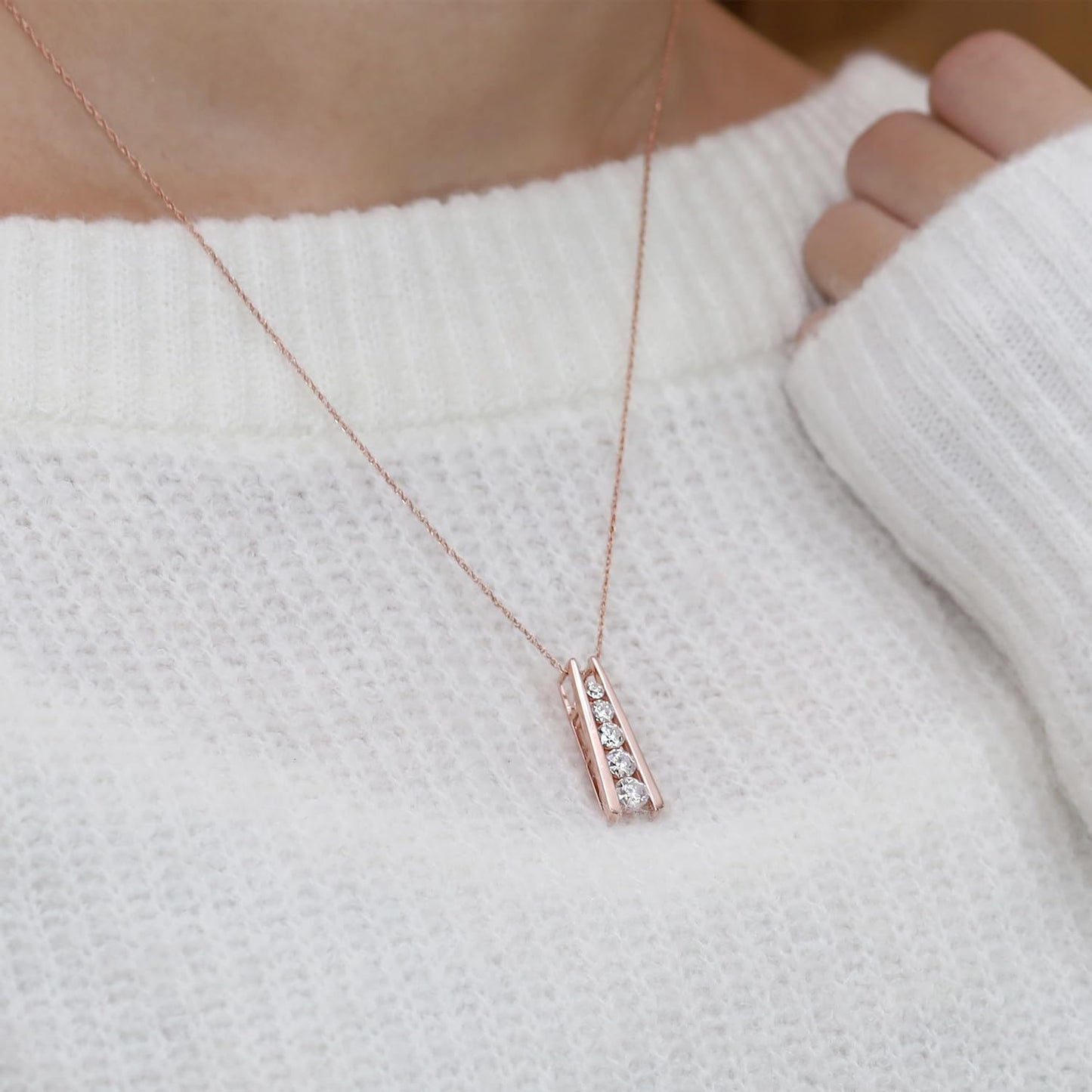 1.25 Carat Lab Created Moissanite or Lab Grown Diamond Five Stone Journey Bar Pendant Necklace In 14k Gold Over Sterling Silver Jewelry With 18" Chain, Gift For Her