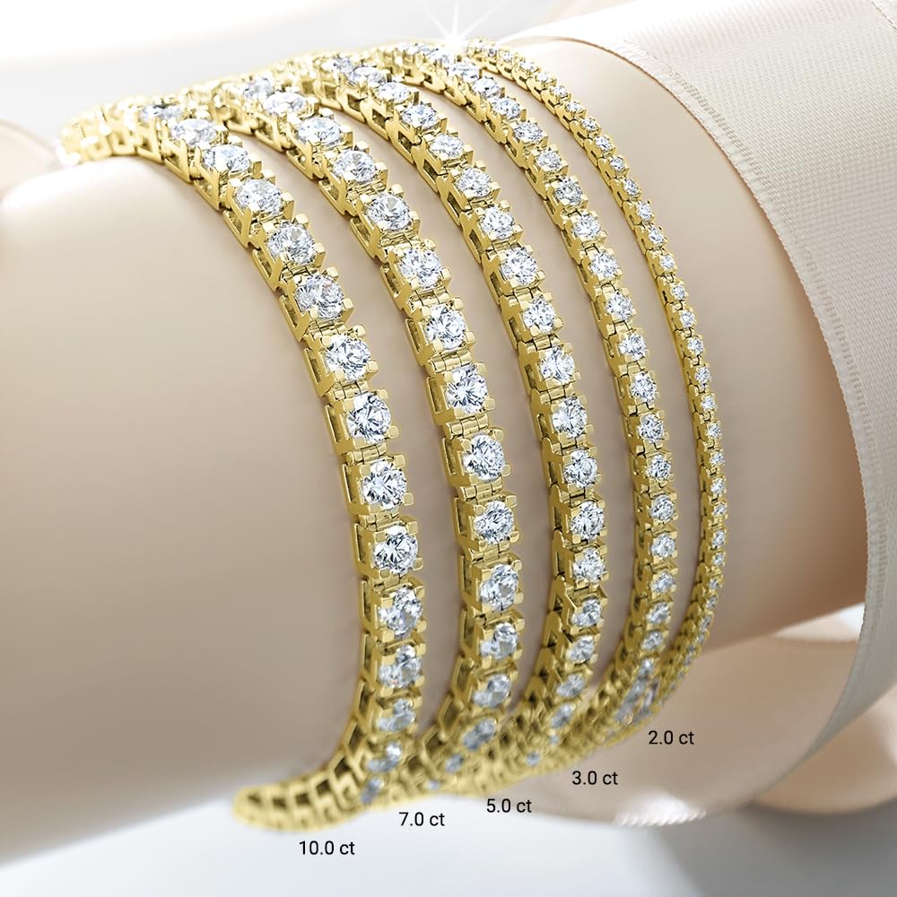 Lab-Grown Diamond Tennis Bracelet | 5–10 Carat | 14K Yellow Gold