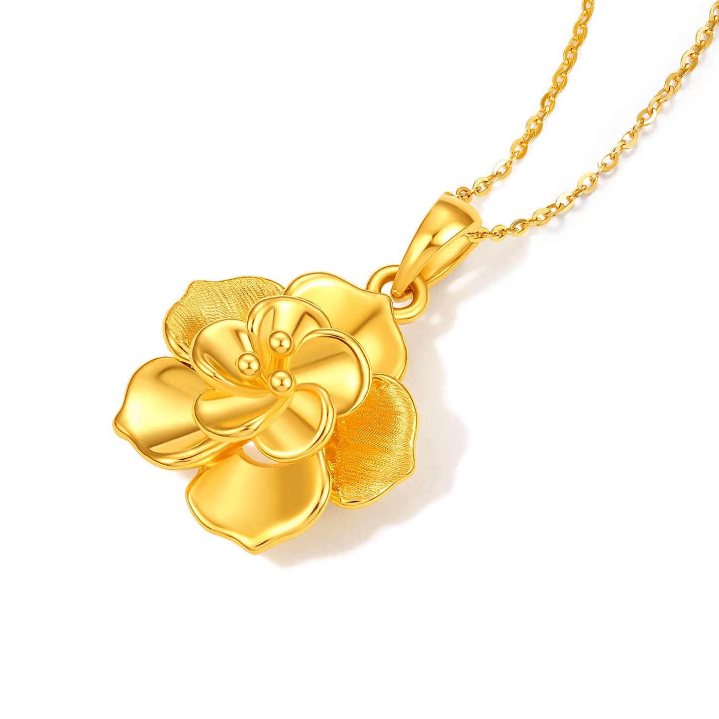 ZHOU LIU FU 24K Solid Gold Pendant for Women, Real Pure Gold Jewelry Accessory Flower Pendant for Men Girlfriend (Not Include Necklace)