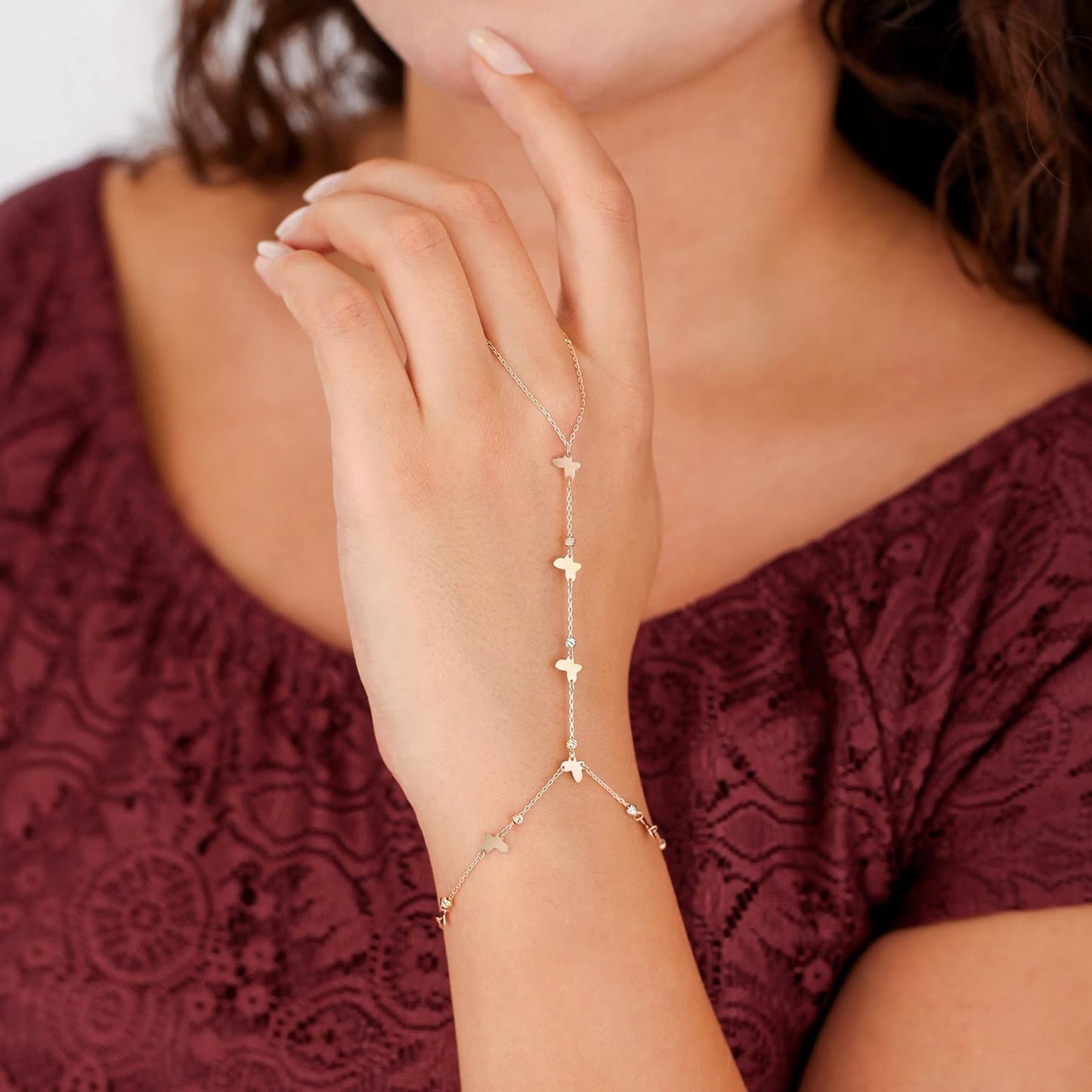 Adjustable Finger Chain Bracelet | 14K Solid Gold