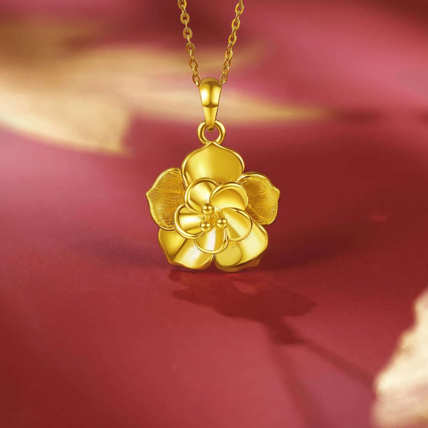ZHOU LIU FU 24K Solid Gold Pendant for Women, Real Pure Gold Jewelry Accessory Flower Pendant for Men Girlfriend (Not Include Necklace)
